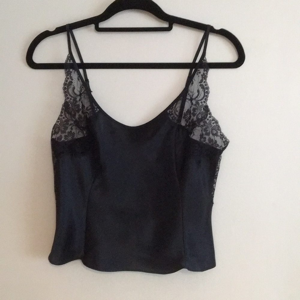 Victoria’s Secret black lace silk tank top intimat